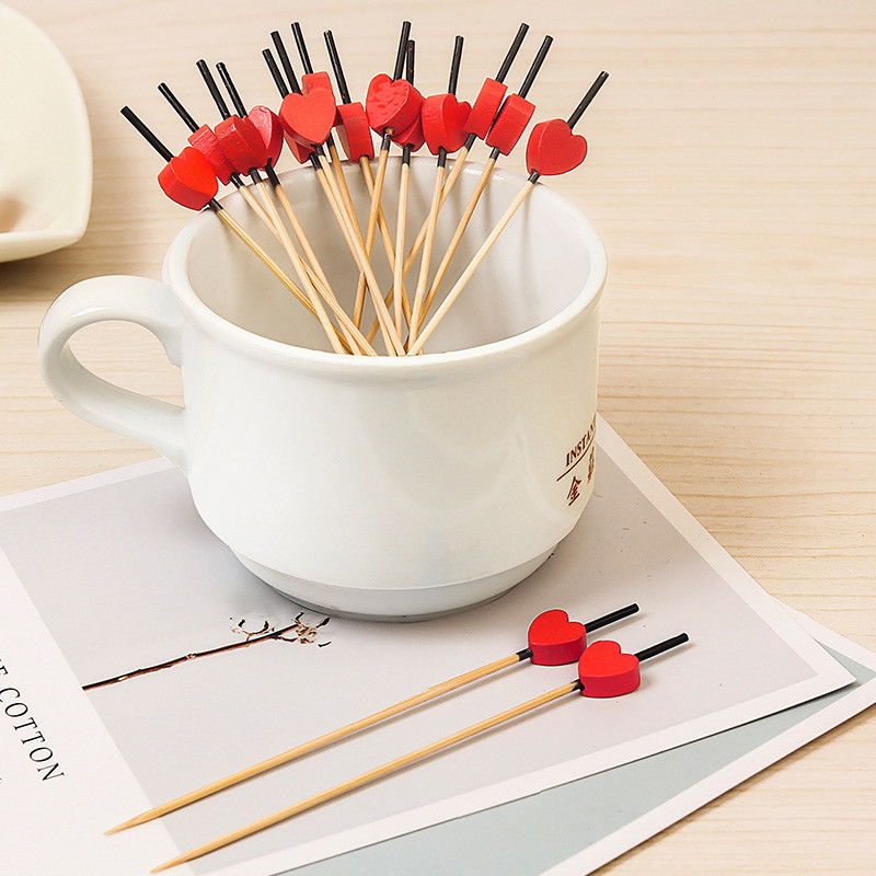 100 tk 12 cm südamega ühekordselt kasutatavad bambuskahvlid puuviljad magustoidud söögipulgad Kokteilid kook Pulmad lastele Sünnipäevapeo kaunistused