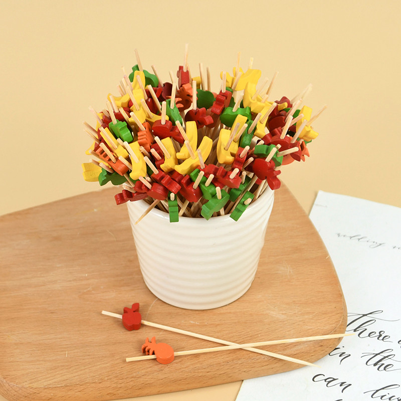 100 vnt Širdies gėlių bambuko rinkinys Buffet Pick Buffet vienkartinis bambuko desertinis pyragas salotų lazdelė kokteilis iešmo vestuvių dekoravimas