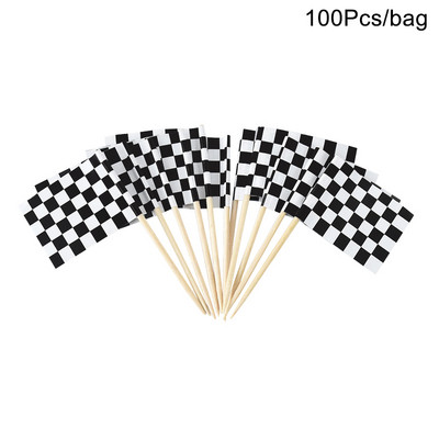 100 komada crno-bijele kockaste zastavice za kolačiće s trkaćom temom Dječja rođendanska zabava Hrana Odabrano voće Zastavica Dekoracija torte za trkaće automobile