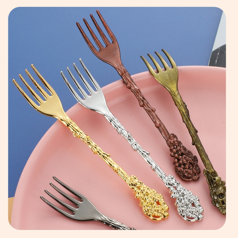 Nerūdijančio plieno vaisių šakutė vynuogių rankena Retro vaisiai šakutės salotos desertinis pyragas ledai užkandžiai šakutės virtuvės stalo reikmenys