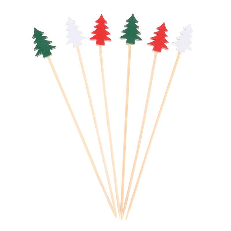 100 vnt Kalėdų eglutės bambuko vaisių lazdelės kokteilių dekoravimo rinkiniai salotų švediškas stalas dantų krapštukai vakarėlio reikmenys sumuštinio dekoras vaikams
