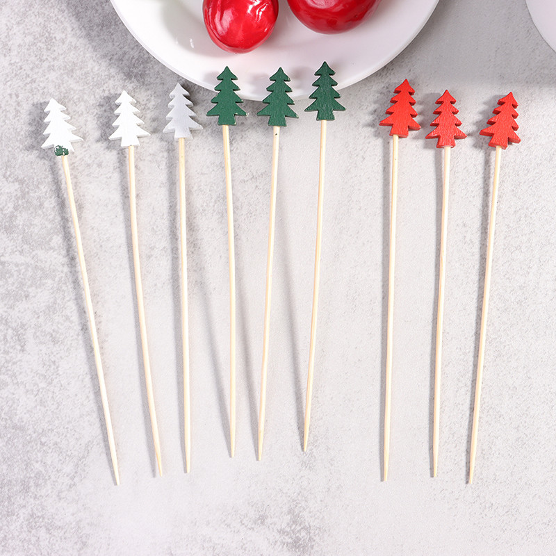 100 vnt Kalėdų eglutės bambuko vaisių lazdelės kokteilių dekoravimo rinkiniai salotų švediškas stalas dantų krapštukai vakarėlio reikmenys sumuštinio dekoras vaikams
