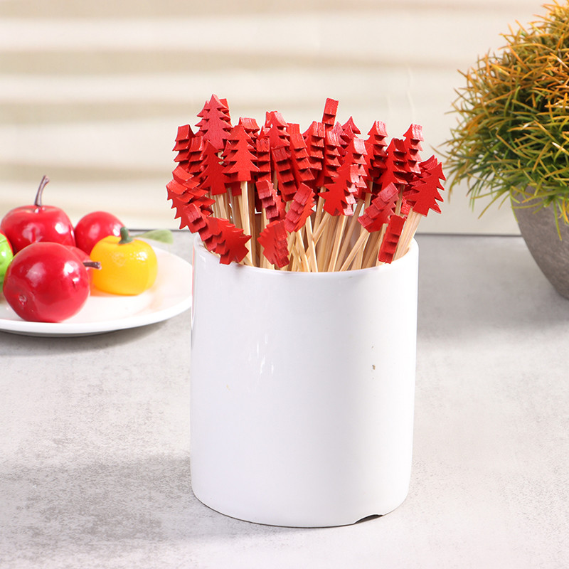 100 vnt Kalėdų eglutės bambuko vaisių lazdelės kokteilių dekoravimo rinkiniai salotų švediškas stalas dantų krapštukai vakarėlio reikmenys sumuštinio dekoras vaikams