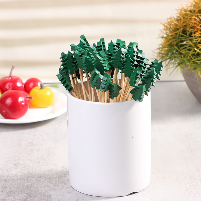 100 vnt Kalėdų eglutės bambuko vaisių lazdelės kokteilių dekoravimo rinkiniai salotų švediškas stalas dantų krapštukai vakarėlio reikmenys sumuštinio dekoras vaikams