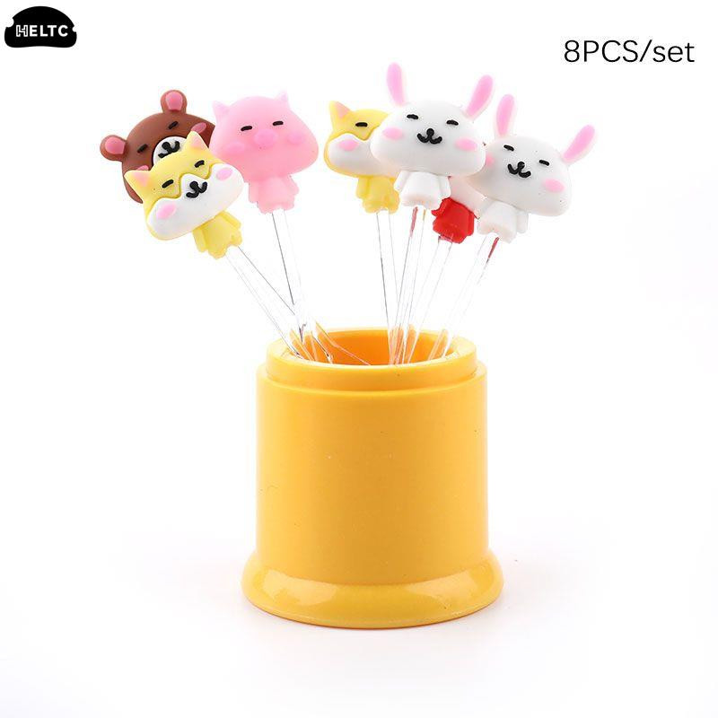 1 komplekt multifilmi mini-puuviljakahvlid lastele suupistekook Magustoit Toit Puuviljakork hambaork Bento lõunasöögid peokaunistused lõunakahvlid