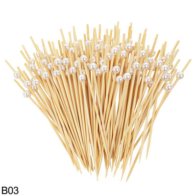 100 vnt. perlų vienkartinės bambuko vaisių lazdelės medinės kokteilių rinktinės tortas Desertas maisto šakutė dantų krapštukas iešmas Vestuvių vakarėlio reikmenys