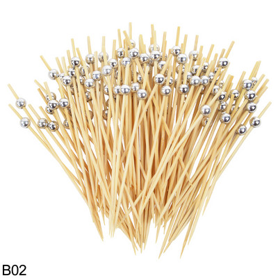 100 vnt. perlų vienkartinės bambuko vaisių lazdelės medinės kokteilių rinktinės tortas Desertas maisto šakutė dantų krapštukas iešmas Vestuvių vakarėlio reikmenys