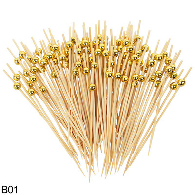 100 vnt. perlų vienkartinės bambuko vaisių lazdelės medinės kokteilių rinktinės tortas Desertas maisto šakutė dantų krapštukas iešmas Vestuvių vakarėlio reikmenys