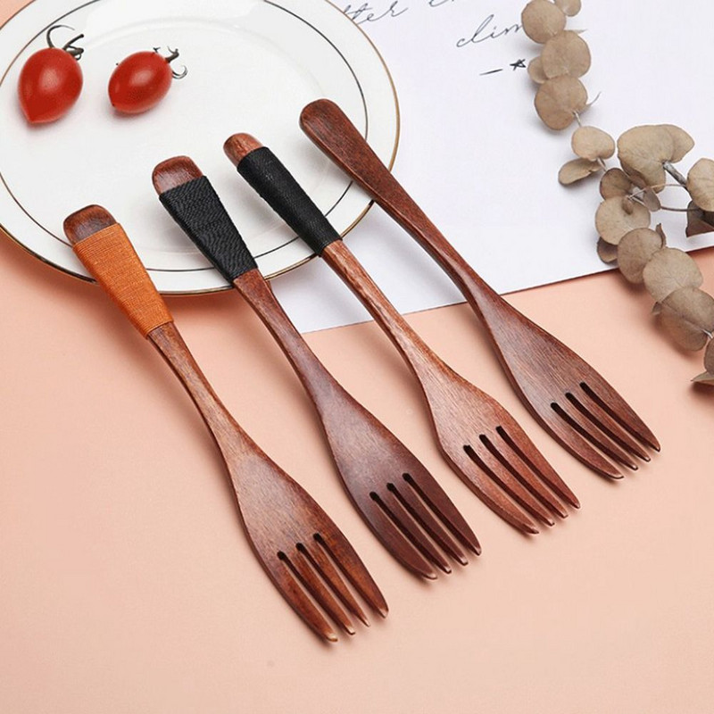 Natūralus medinis šaukštas šakutė Vakarienė Virtuvės sriubos Kaušelis Priedai Rankų darbo namų stalo reikmenys Ekologiški