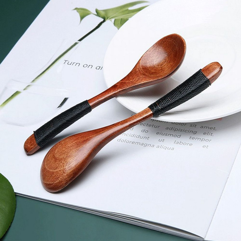 Natūralus medinis šaukštas šakutė Vakarienė Virtuvės sriubos Kaušelis Priedai Rankų darbo namų stalo reikmenys Ekologiški