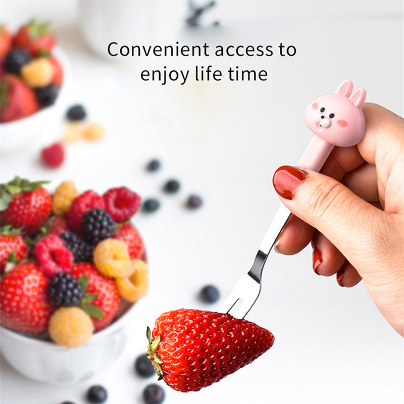 Mini ovocné vidličky s kreslenými zvieratkami, sada z nehrdzavejúcej ocele, opakovane použiteľné, kreslené, pre domácnosť, detská bezpečnosť, ovocné občerstvenie, prenosná malá vidlička