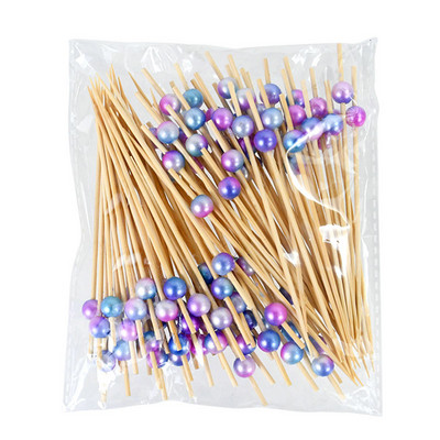 100 vnt Spalvingos perlų bambuko maistinės vaisių lazdelės vestuvių vakarėliui tortui desertui kokteilių lazdelės vasaros gimtadienio dekoravimui