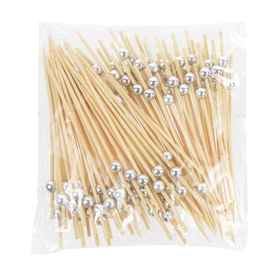 100 vnt Spalvingos perlų bambuko maistinės vaisių lazdelės vestuvių vakarėliui tortui desertui kokteilių lazdelės vasaros gimtadienio dekoravimui