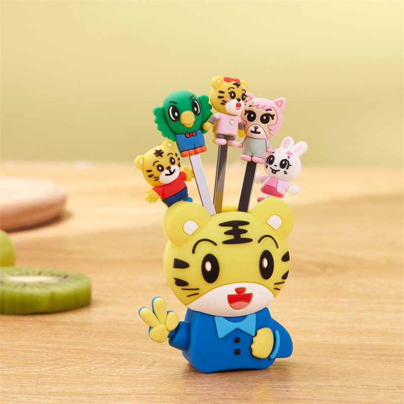 Set vilica za voće od 5 komada, simpatičan silikonski crtić s bazom od nehrđajućeg čelika, dječja vilica za izuzetnu hranu i desert