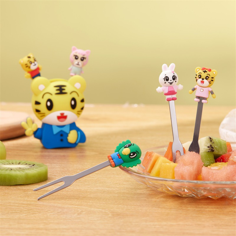 Set vilica za voće od 5 komada, simpatičan silikonski crtić s bazom od nehrđajućeg čelika, dječja vilica za izuzetnu hranu i desert