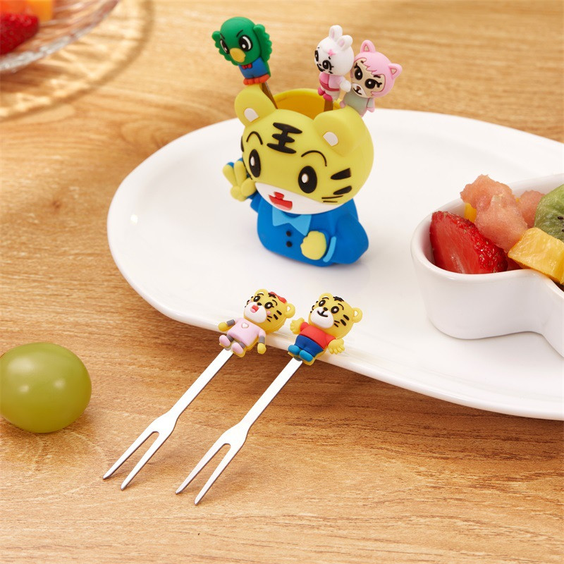 Set vilica za voće od 5 komada, simpatičan silikonski crtić s bazom od nehrđajućeg čelika, dječja vilica za izuzetnu hranu i desert