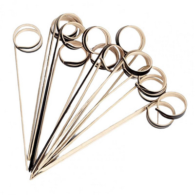 100 vnt vienkartinės bambuko lazdelės, medinės, susuktais galais.