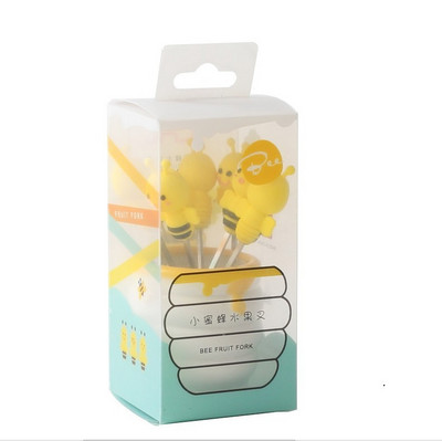 Vilice za voće, 6 komada u 1 držaču, set slatkih silikonskih pčela, vilica za čačkalice od nehrđajućeg čelika s keramičkim držačem za svakodnevnu upotrebu