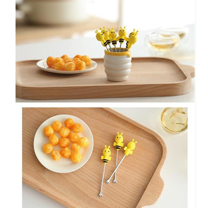 Vilice za voće, 6 komada u 1 držaču, set slatkih silikonskih pčela, vilica za čačkalice od nehrđajućeg čelika s keramičkim držačem za svakodnevnu upotrebu