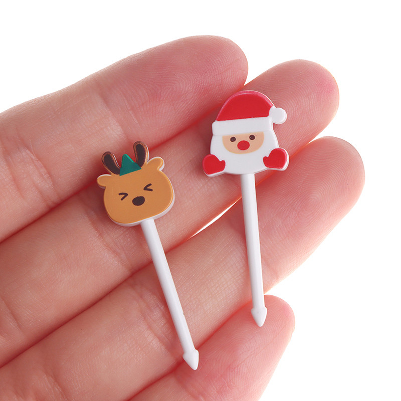 5tk/komplekt Minimultikas Häid jõule Loomade Puuviljakahvel Kid Tort Hambaork Bento Lõuna Bento Peokaunistus