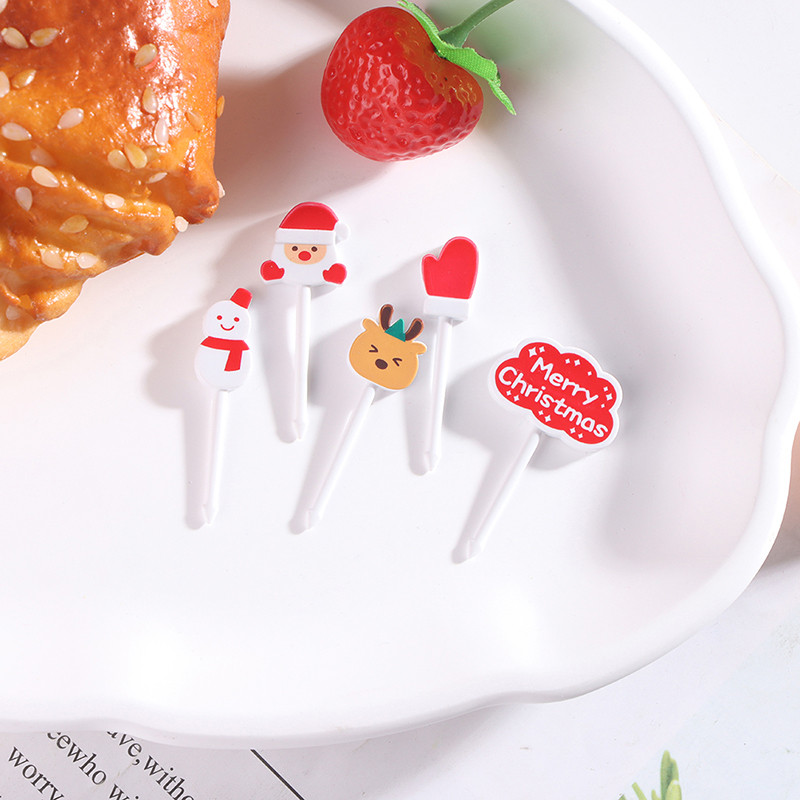 5tk/komplekt Minimultikas Häid jõule Loomade Puuviljakahvel Kid Tort Hambaork Bento Lõuna Bento Peokaunistus