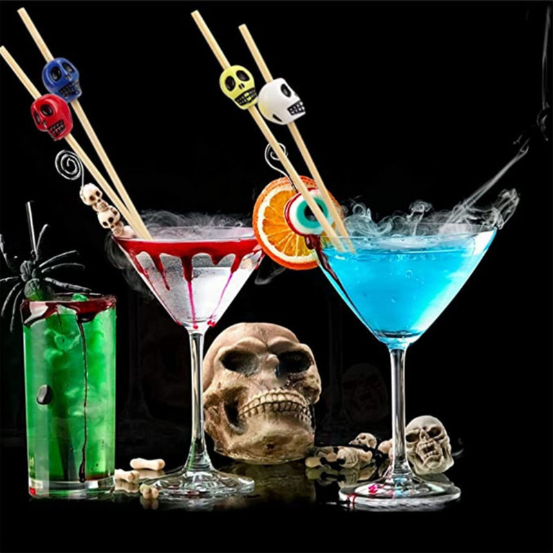 50 ΤΕΜ. Skull Bamboo Pick Buffet Fruit Fork Party Dessert Stick Κοκτέιλ Σουβλάκι μιας χρήσης Χαριτωμένο φρούτο μπαμπού ραβδί Bamboo pick