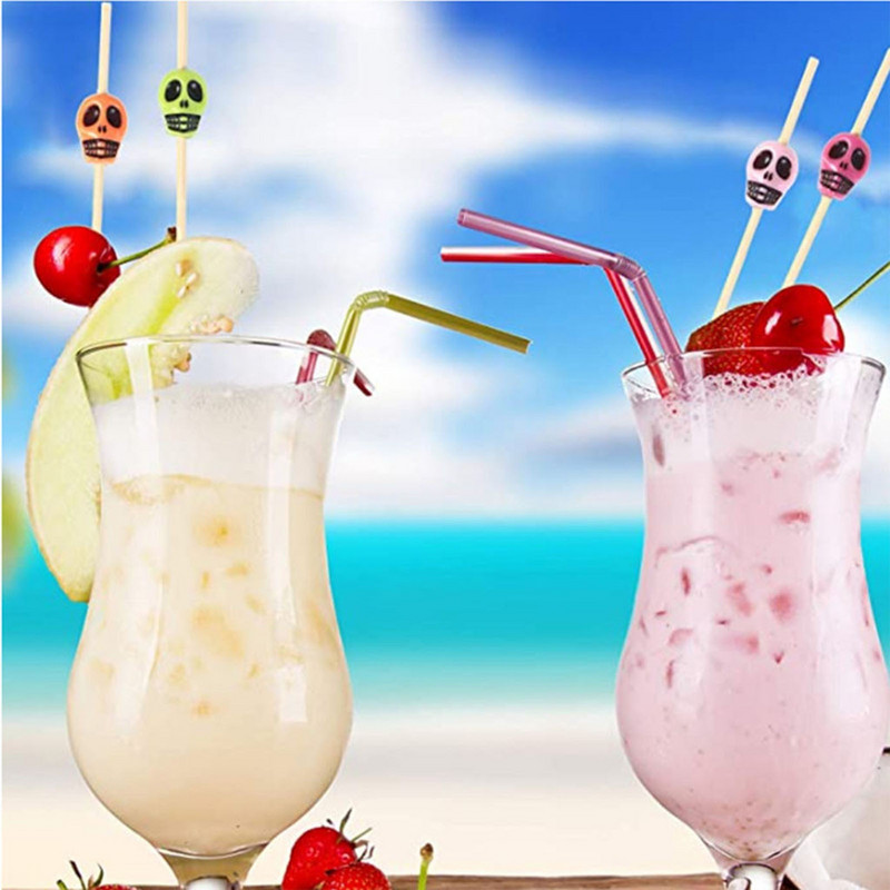 50 ΤΕΜ. Skull Bamboo Pick Buffet Fruit Fork Party Dessert Stick Κοκτέιλ Σουβλάκι μιας χρήσης Χαριτωμένο φρούτο μπαμπού ραβδί Bamboo pick