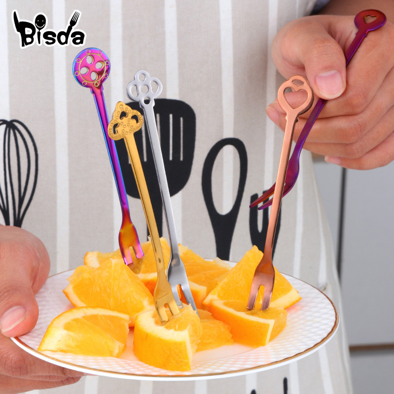 5kom kreativne vilice za voće Vilice za kolače od nehrđajućeg čelika Zlatne vilice za desert Mini vilica s dva zupca koja se koristi za torte na zabavi Pužna vilica