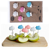 6 ks Roztomilé obláčikové tipy na jedlo pre deti Obed Bento príslušenstvo Opakovane použiteľné plastové koláče Dezert Ovocie Vidlička Sendvič Palica Špáradlo