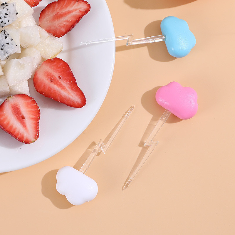 6 ks Roztomilé obláčikové tipy na jedlo pre deti Obed Bento príslušenstvo Opakovane použiteľné plastové koláče Dezert Ovocie Vidlička Sendvič Palica Špáradlo