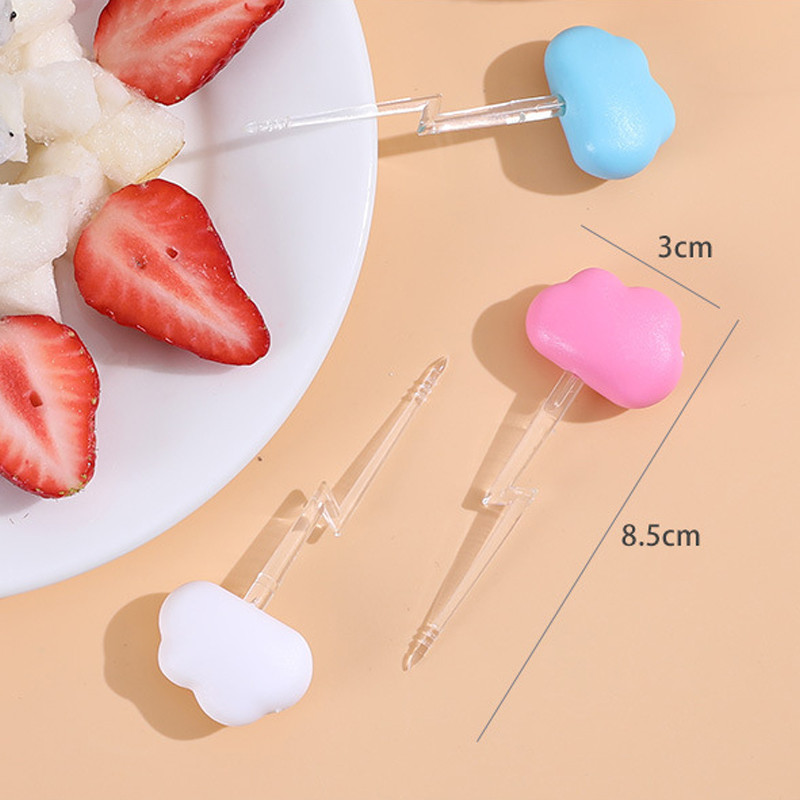 6 ks Roztomilé obláčikové tipy na jedlo pre deti Obed Bento príslušenstvo Opakovane použiteľné plastové koláče Dezert Ovocie Vidlička Sendvič Palica Špáradlo
