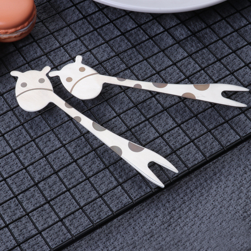 2 kom Kawaii Žirafa Vilica za voće Nehrđajući čelik 304 Odabir hrane za desert Bento Dodaci za ručak Štapić za sendviče za višekratnu upotrebu