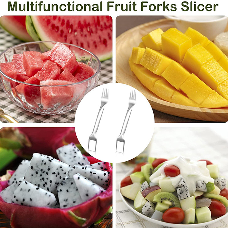 Arbūzų pjaustyklės šakutė Daugiafunkcinė nerūdijančio plieno pjaustyklė Meliono kubelio pjaustymo priemonė drožyba ir naudingi peiliai virtuvės prietaisai