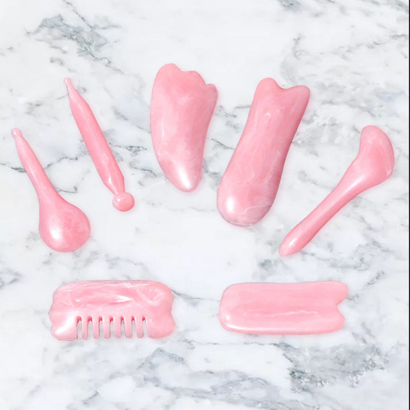 7 vnt./rinkinys Jade masažuokliai veidui, kūnui Gua Sha Scraper Beauty veido volelių rinkinys Natūralaus guašo akmens masažo liekninamoji odos priežiūra