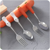Multikas roostevabast terasest lusikakahvel Armsad laste lauanõud Porgand Küülikukujuline söögiriistade komplekt Kook Salat Magustoidukahvlid Lusikad