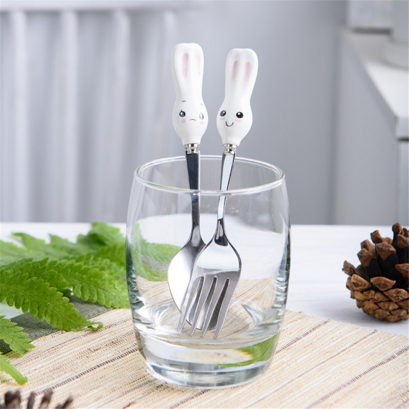 Multikas roostevabast terasest lusikakahvel Armsad laste lauanõud Porgand Küülikukujuline söögiriistade komplekt Kook Salat Magustoidukahvlid Lusikad