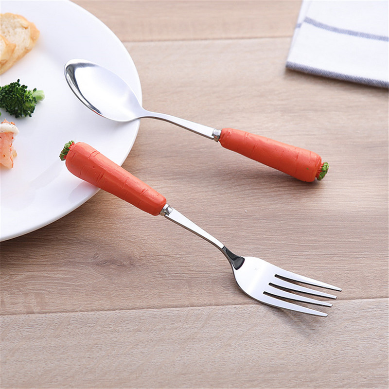 Multikas roostevabast terasest lusikakahvel Armsad laste lauanõud Porgand Küülikukujuline söögiriistade komplekt Kook Salat Magustoidukahvlid Lusikad