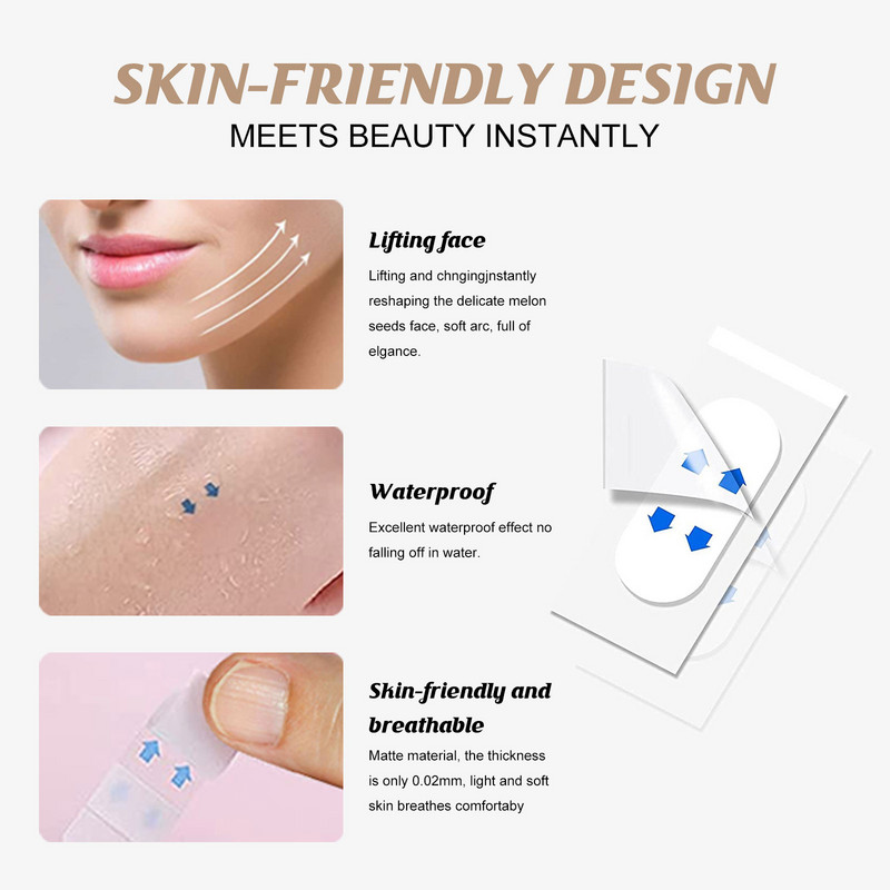 40kom/kutija Traka za podizanje lica, naljepnice, tanka dupla brada, V-oblik za opuštenu kožu, flaster protiv bora, nevidljiva traka za mršavljenje lica