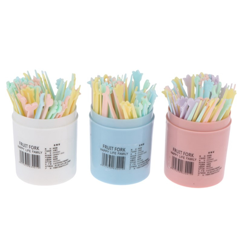 50 tk/komplekt armsad puuviljakahvel, kommid, värvilised, mini-puuviljavarred Laste multifilmid, plastist majapidamises kasutatavad suupisted magustoidukahvlid Bento tarvikud