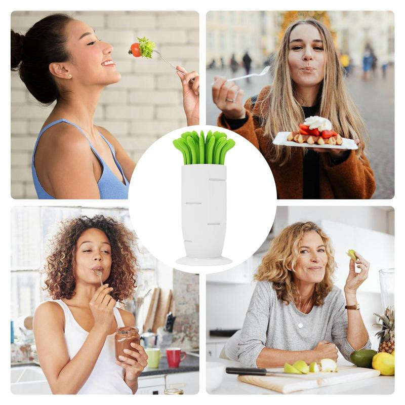 30 komada Vilica za voće Izdržljiva torta u crtanom obliku, desert, hrana, čačkalica protiv klizanja, 2 zuba, užina, predjelo, izbor voća za kuhinju