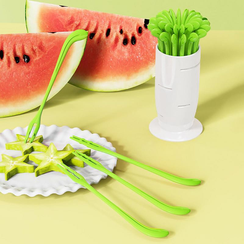 30 komada Vilica za voće Izdržljiva torta u crtanom obliku, desert, hrana, čačkalica protiv klizanja, 2 zuba, užina, predjelo, izbor voća za kuhinju