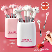 6 tk jänku puuviljakorkid lastele roostevabast terasest lõunakarbi kirkad pehmete käepidemetega magustoidukahvlid hoiupurgi kaunistustarvik