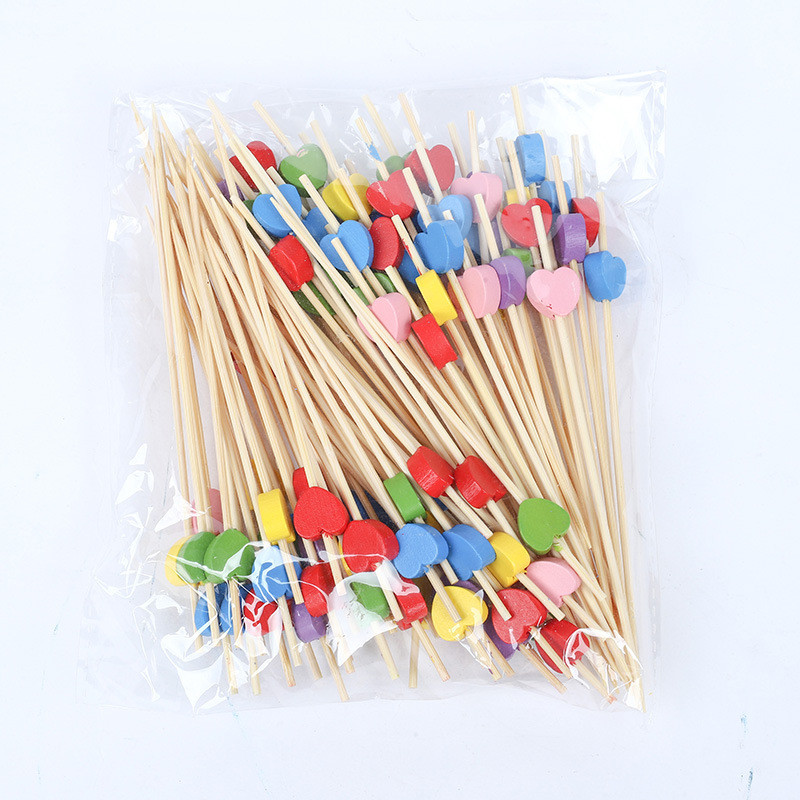 100db Heart Bamboo Picks Svédasztalos Cupcake Gyümölcs Villa Party Desszert Saláta Rúd Koktél Nyárs Esküvői dekorációhoz 12cm
