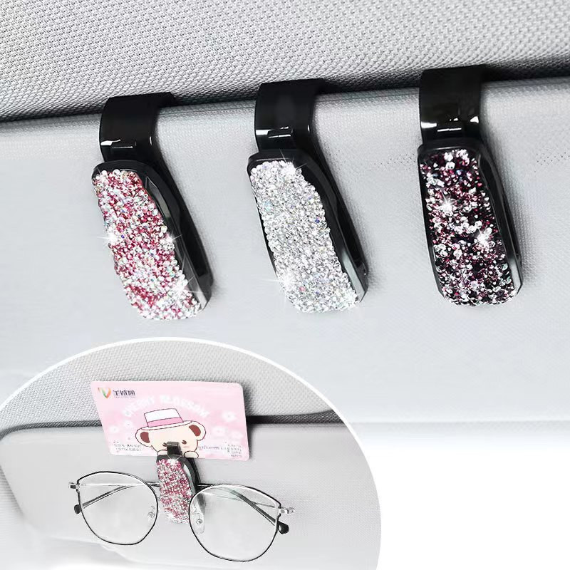 Napellenzőre szerelhető napszemüveg klip tartó strassz tartó Hordozható napszemüveg klipkártya jegytartó tok kapocs univerzális tartozékok