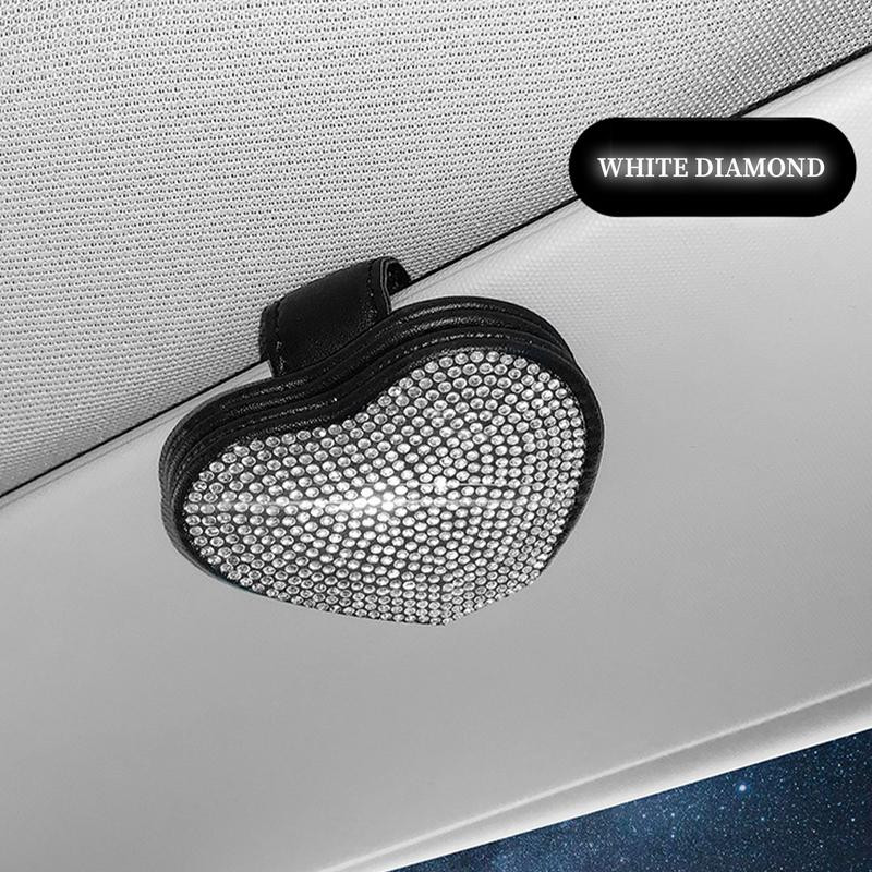 Držač za automobilske naočale u obliku srca Bling Držač za naočale Kvapa sa kamenčićima u obliku srca Držači za naočale za automobil Štitnik za sunce s Bling