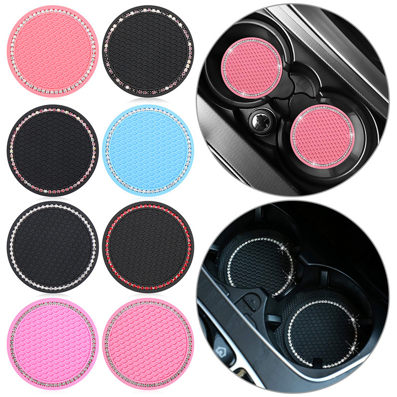 Bling Glitter akrüül-teemant autoalust PVC reisiauto tassi matid libisemisvastased kristallist auto salongitarvikud