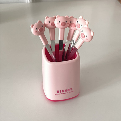 6 vnt „Kawaii“ nerūdijančio plieno vaisių šakučių rinkinys, nešiojamasis pikniko pyrago desertų salotų šakutė su indeliu, mielais vestuvių vakarėlio stalo įrankiais