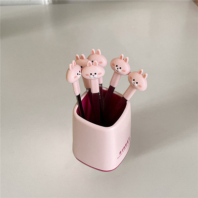 6 vnt „Kawaii“ nerūdijančio plieno vaisių šakučių rinkinys, nešiojamasis pikniko pyrago desertų salotų šakutė su indeliu, mielais vestuvių vakarėlio stalo įrankiais