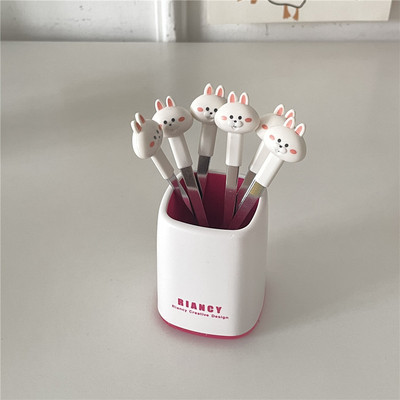 6 vnt „Kawaii“ nerūdijančio plieno vaisių šakučių rinkinys, nešiojamasis pikniko pyrago desertų salotų šakutė su indeliu, mielais vestuvių vakarėlio stalo įrankiais