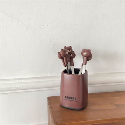 6 vnt „Kawaii“ nerūdijančio plieno vaisių šakučių rinkinys, nešiojamasis pikniko pyrago desertų salotų šakutė su indeliu, mielais vestuvių vakarėlio stalo įrankiais